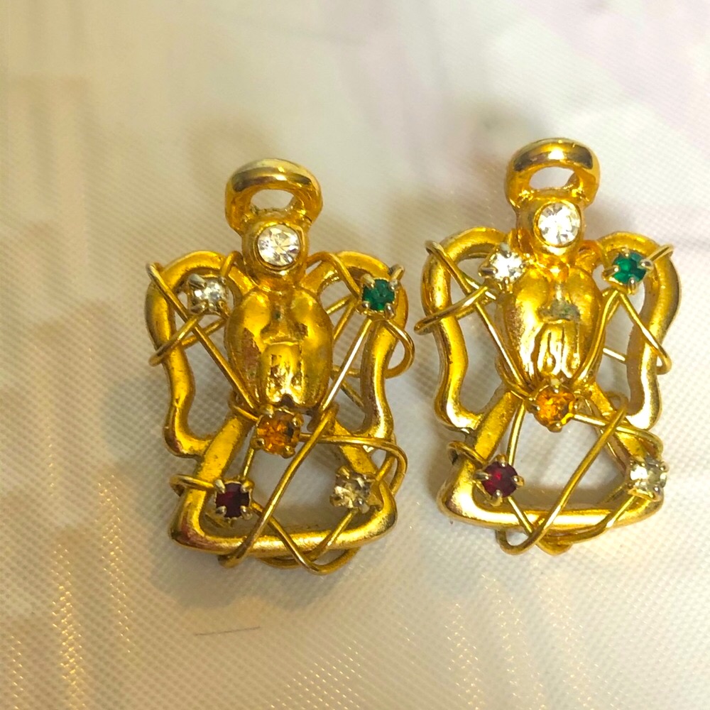 Angel Earrings Gold Over Sterling 6 Precious Gems